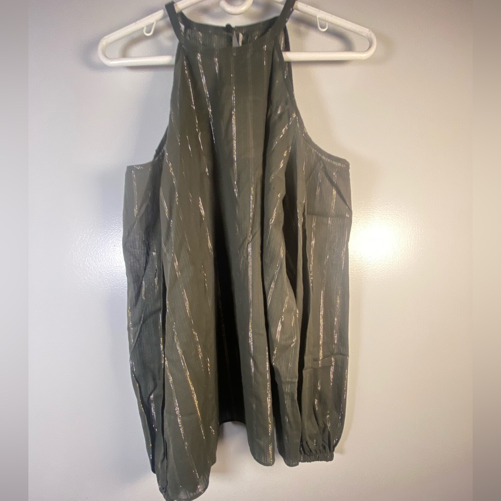Michael Kors Olive Green Blouse with Gold Accents-Metallic!